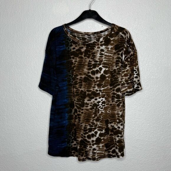 Westbound Brown and Blue Short Sleeve Blouse Size 2X - Picture 1 of 4